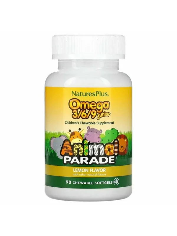 Animal Parade Omega 3-6-9 Junior Softgels, Парад Зверят. Омега 3-6-9 Капсулы для детей со вкусом лимона 90 гел. капсул — Natures Plus, 200 баллов за отзыв Яндекс Маркет