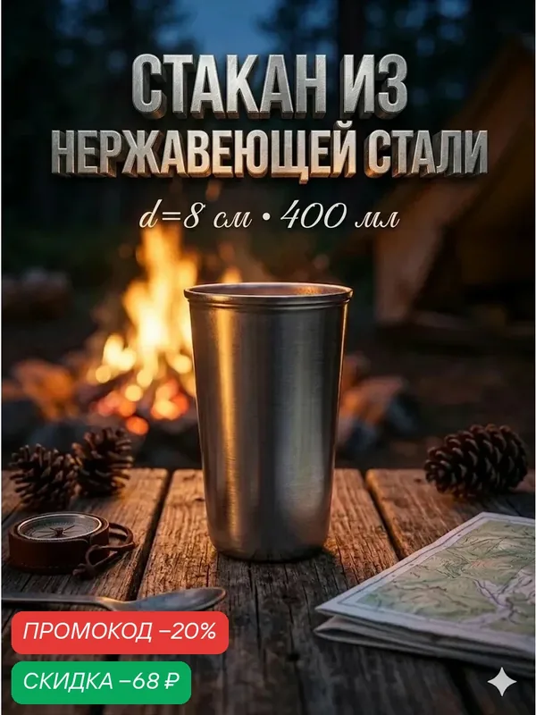 Стакан из нержавеющей стали Доляна «Индия», d=8 см, 400 мл, цвет хромированный — Доляна, скидка по промокоду Яндекс Маркет
