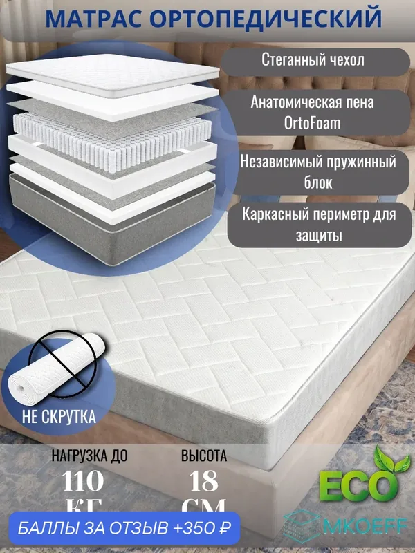 Матрас MKOEFF "Slim Classik", ортопедический, пружинный, 80х200 см — MKOEFF, 350 баллов за отзыв Яндекс Маркет