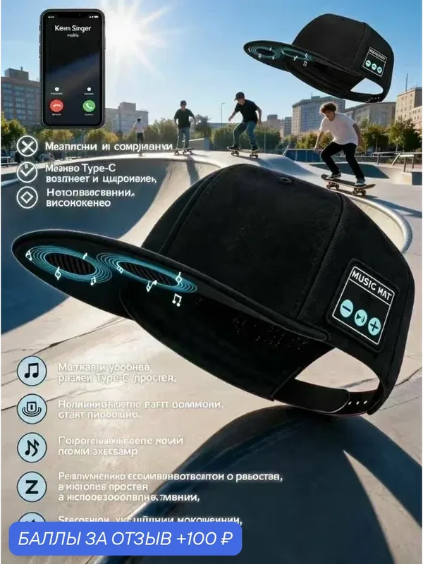 Бейсбольная кепка GDLYL, Bluetooth, черная, беспроводная, 20-25 дюймов — 100 баллов за отзыв Яндекс Маркет