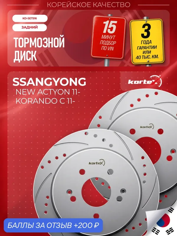 Комплект задних тормозных дисков для SsangYong ACTYON 12, 284 мм, Geomet, перфорация и насечки, 2 шт. — KORTEX, скидка по промокоду Яндекс Маркет