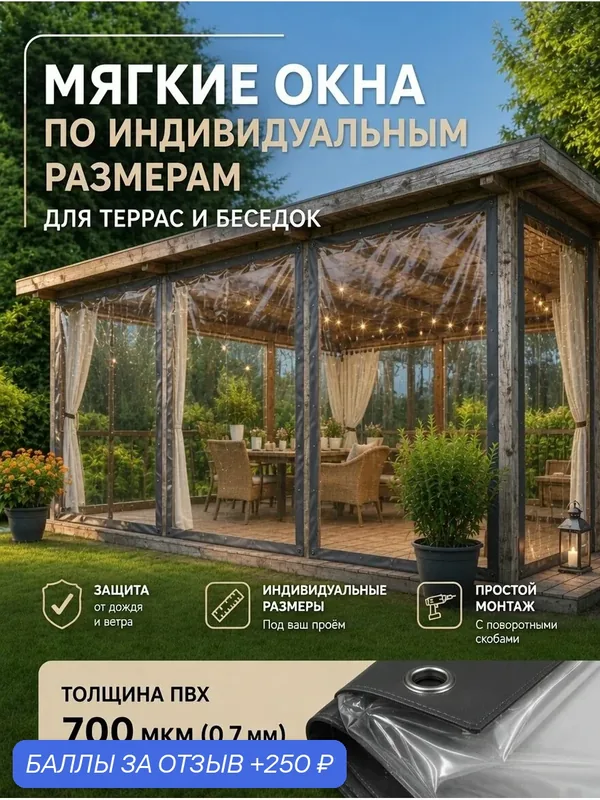 Мягкое окно ПВХ 700 мкм прозрачное полотно, серая окантовка, поворотное (открывающееся) для террасы, веранды, беседки (Ш)130*(В)230 — 250 баллов за отзыв Яндекс Маркет