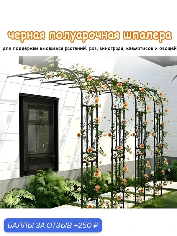 Арка садовая, 90 x 240 cm, металл, 1шт, черная полуарочная шпалера — 250 баллов за отзыв Яндекс Маркет