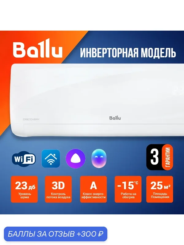 Кондиционер инверторный Ballu BSVI-09HN8 (Настенная сплит-система) — Ballu, 300 баллов за отзыв Яндекс Маркет