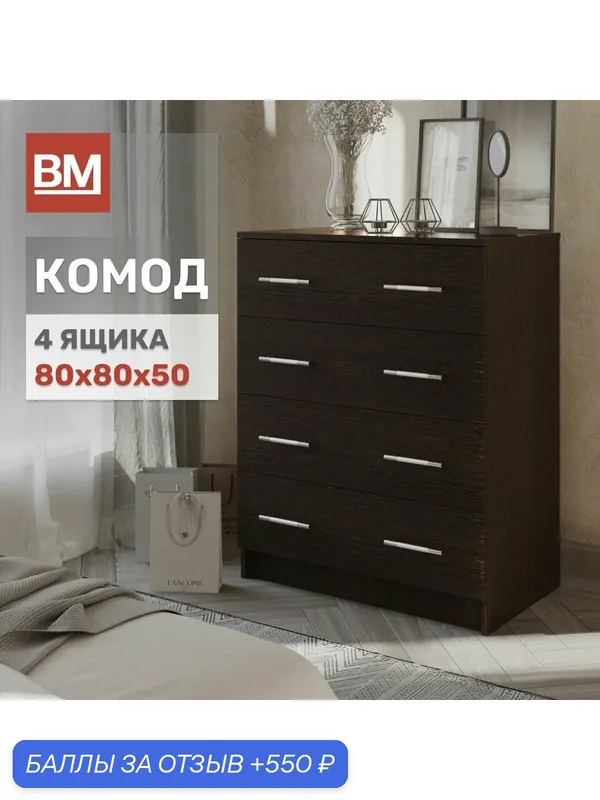 Комод Стандарт 4 ящика 800х800, Венге — ВМ-Мебель, 550 баллов за отзыв Яндекс Маркет