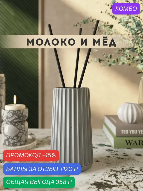 Ароматический диффузор, Молоко и мед, 100мл, в бетонной вазе Chloe, серый глянцевый — MUSKO, скидка по промокоду Яндекс Маркет
