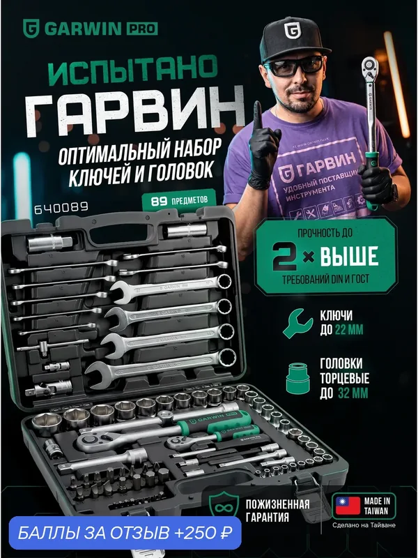 GARWIN PRO 640089 Набор инструмента 1/4" и 1/2", 89 предметов — GARWIN, 250 баллов за отзыв Яндекс Маркет