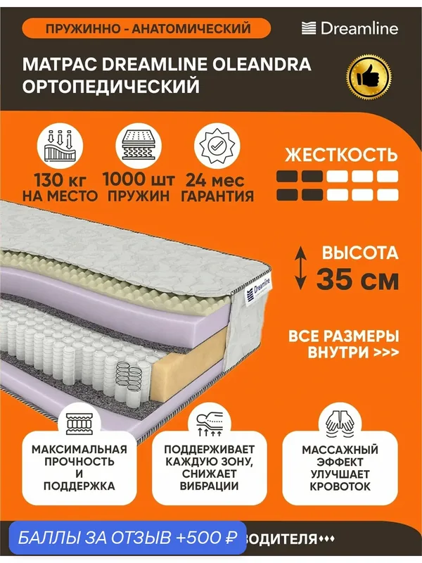 Матрас Dreamline Oleandra 90х186 серии Lux высота 35 см анатомический средней жесткости Независимые пружины — Dreamline, 500 баллов за отзыв Яндекс Маркет