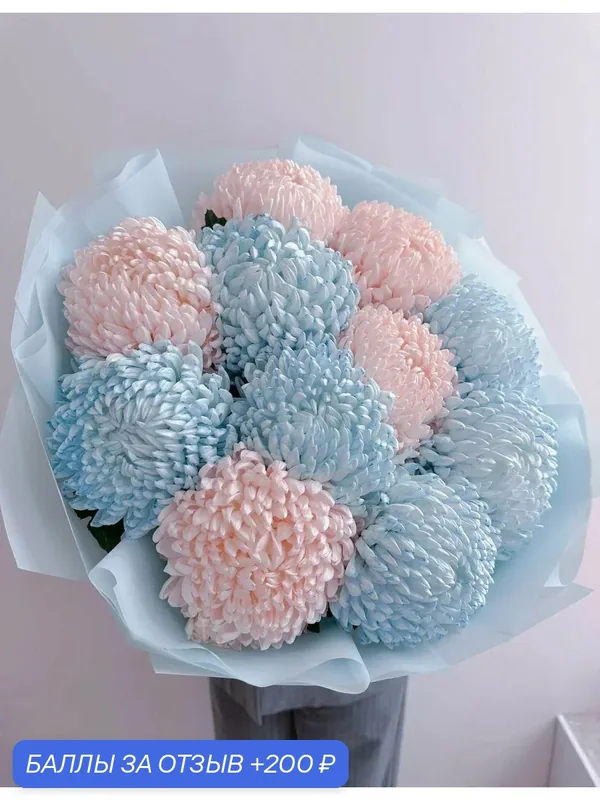 Букет облачко из пионовидной хризантемы шариков peach&blue, 11 штук от FlowersGo — FlowersGo, 200 баллов за отзыв Яндекс Маркет