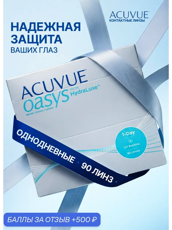 Контактные линзы Acuvue Oasys 1-Day with HydraLuxe 90 линз R 8, 5 — 2, 50 — ACUVUE, 500 баллов за отзыв Яндекс Маркет