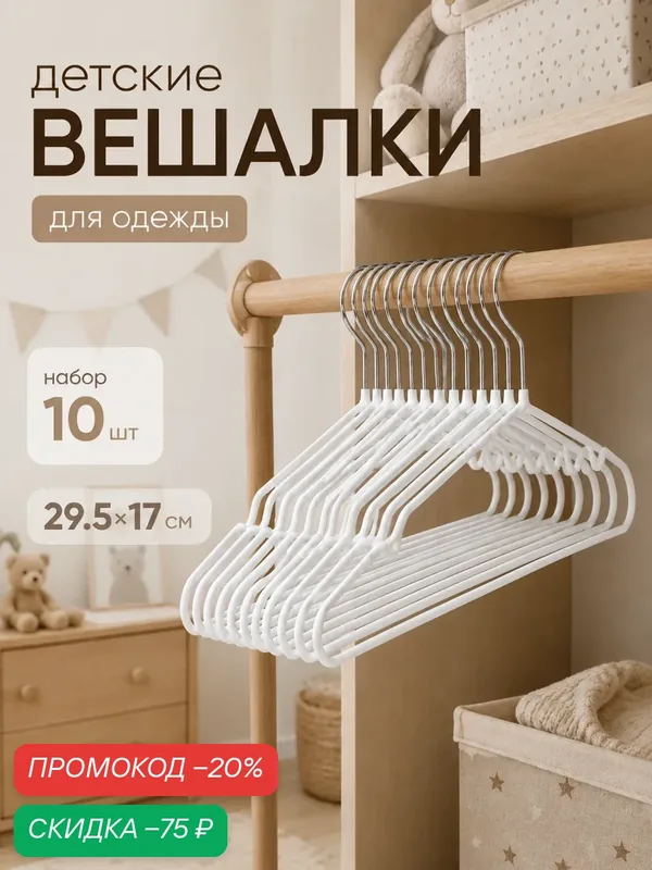 Плечики - вешалки для детские одежды металлические Доляна, 29.5×17.5 см, антискользящее покрытие — Доляна, скидка по промокоду Яндекс Маркет