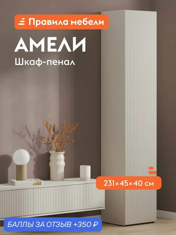 Распашной шкаф-пенал для одежды и хранения вещей Амели с полками, с фрезеровкой, 45х40х231 см, Кашемир — Правила мебели, 350 баллов за отзыв Яндекс Маркет