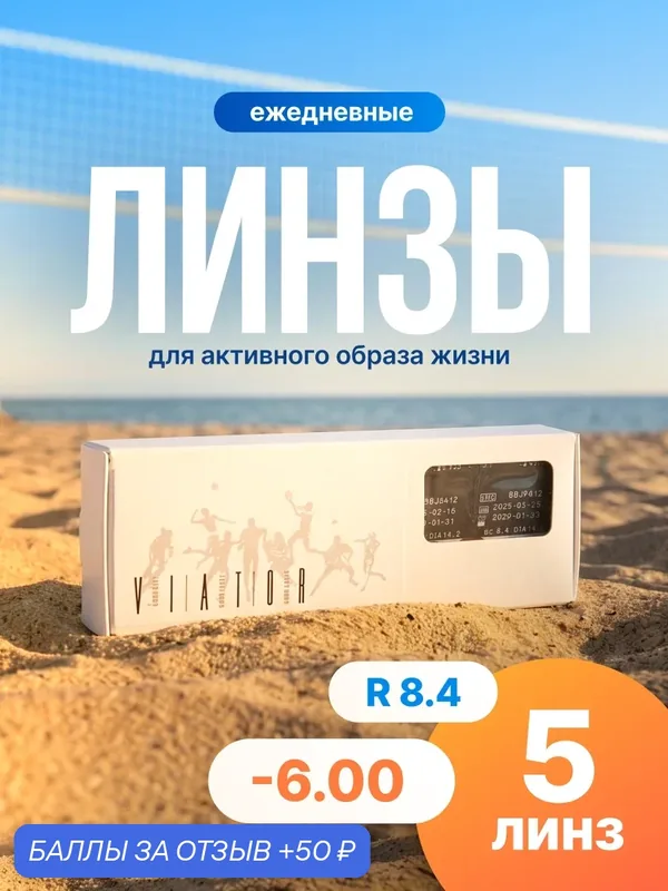 Контактные линзы Menicon VIATOR 1-day 5 линз — 6.00 R 8.4, однодневные — Menicon, 50 баллов за отзыв Яндекс Маркет