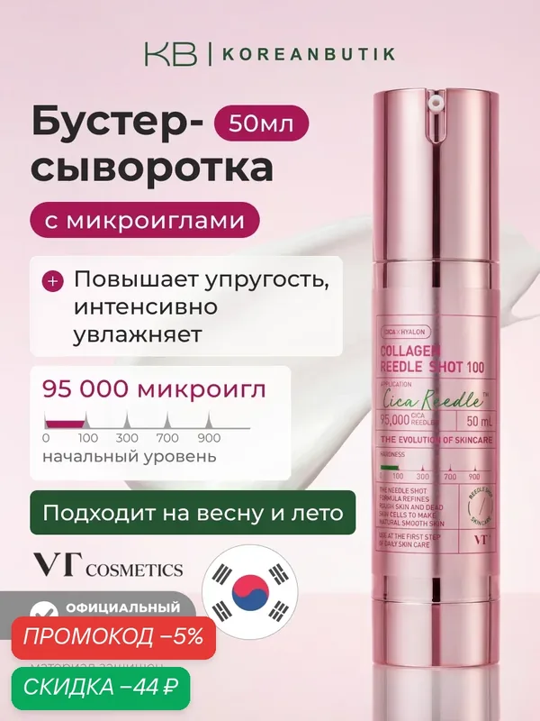 Бустер-сыворотка с микроиглами и коллагеном | VT Cosmetics Collagen Reedle Shot 100 50ml — скидка по промокоду Яндекс Маркет
