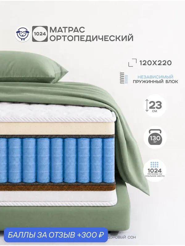 Ортопедический матрас с натуральным латексом "Премиум Ультралайт" 120х220 с различной жесткостью сторон, мягкий/средний — ОРТИС, 300 баллов за отзыв Яндекс Маркет