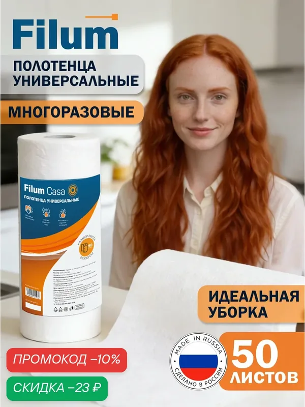 Салфетки для уборки в рулоне FILUM для кухни, ванной и дома, нетканые полотенца, 50 штук — Filum, скидка по промокоду Яндекс Маркет