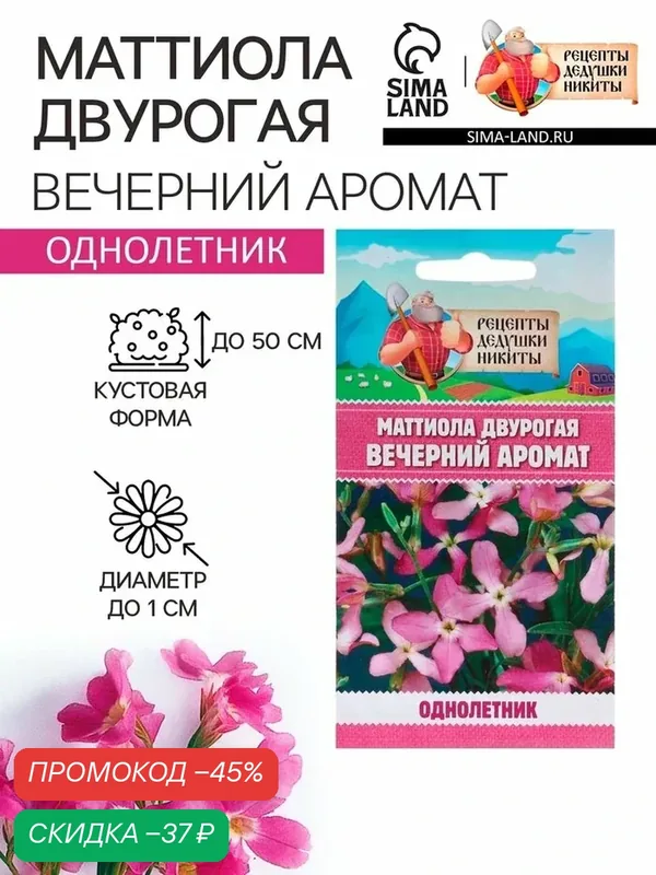 Семена цветов Маттиола двурогая «Вечерний аромат», смесь, 0.3 г, «Рецепты дедушки Никиты» — Рецепты дедушки Никиты, скидка по промокоду Яндекс Маркет