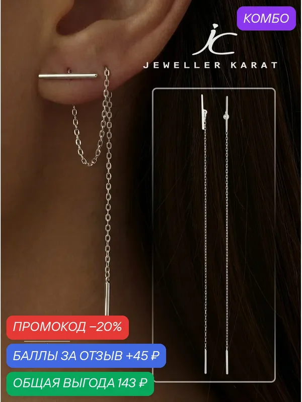Серьги, серебро, 925 проба, родирование — Ювелир Карат, промокод и 45 баллов за отзыв Яндекс Маркет