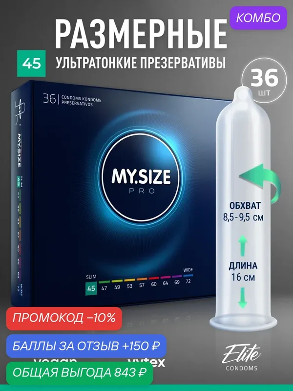 MY SIZE размер 45 (36 шт.)/ Майсайз презерватив маленького размера - ширина 45 мм/ узкий — MY.SIZE, скидка по промокоду Яндекс Маркет