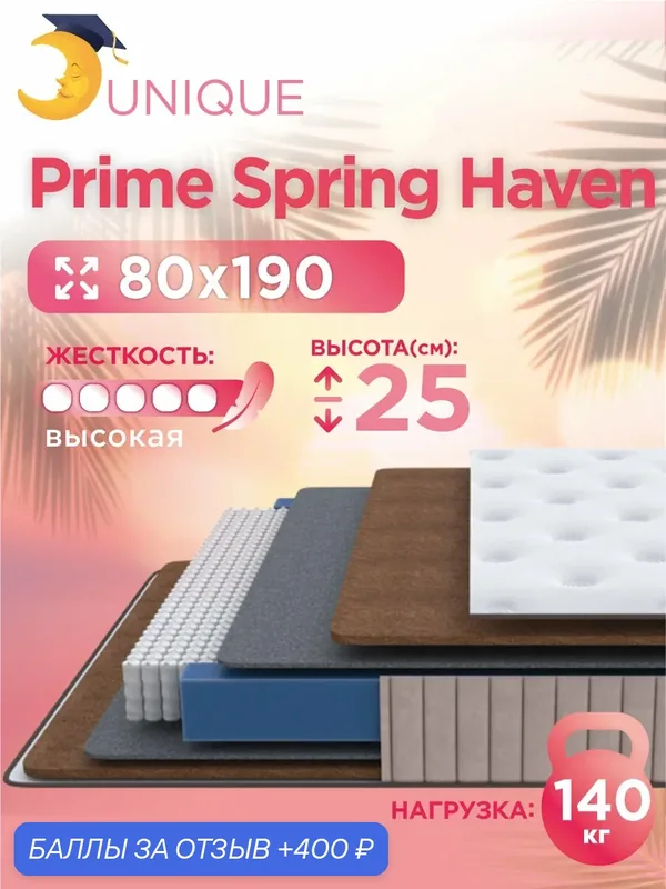 Анатомический, Ортопедический матрас 80х190 Prime Spring Haven, односпальный — Академия сна, 400 баллов за отзыв Яндекс Маркет