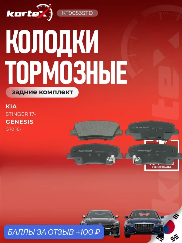 Колодки тормозные задние комплект Хендай Equus, Генезис, Гранд, Санта Фе, КИА Стингер, Генезис G70 SX1208, BD3623, 58302J5A25 — KORTEX, 100 баллов за отзыв Яндекс Маркет