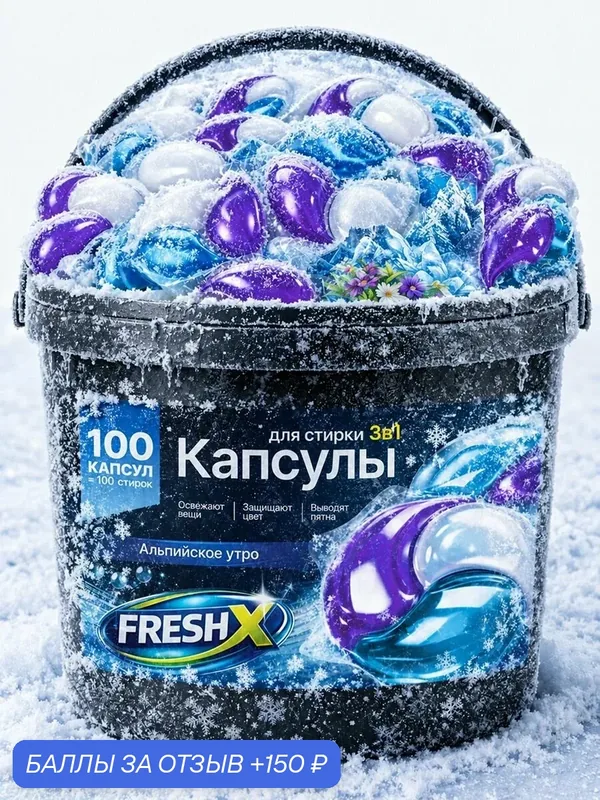 Капсулы для стирки белья FRESH X, 3в1, Альпийское Утро, 100 штук, с кондиционером — 150 баллов за отзыв Яндекс Маркет