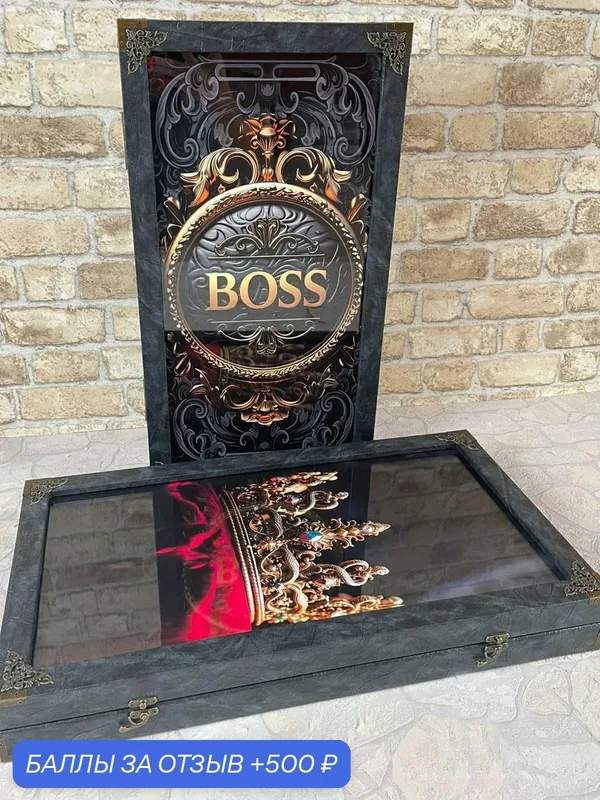 Голографические нарды "Корона BOSS" RS, большие нарды меняющие изображения, размер 60 на 60 см, стеклянное игровое поле — NARDSHOP, 500 баллов за отзыв Яндекс Маркет