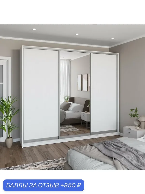 Шкаф купе для одежды "MELIA" белый с 1 зеркалом 260 х 58 х 240 см (ШхГхВ) — 850 баллов за отзыв Яндекс Маркет
