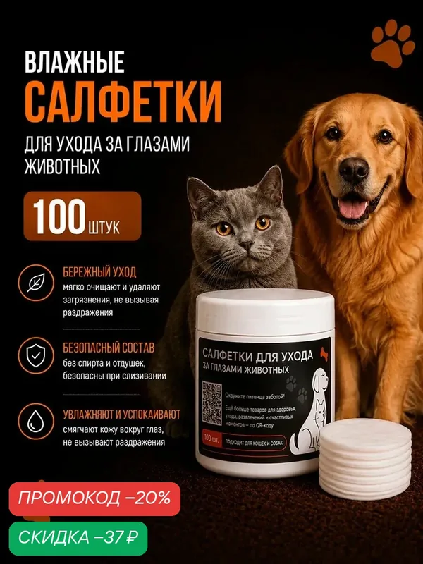 Влажные салфетки, для глаз, гипоаллергенные, антибактериальные, 100 шт — скидка по промокоду Яндекс Маркет