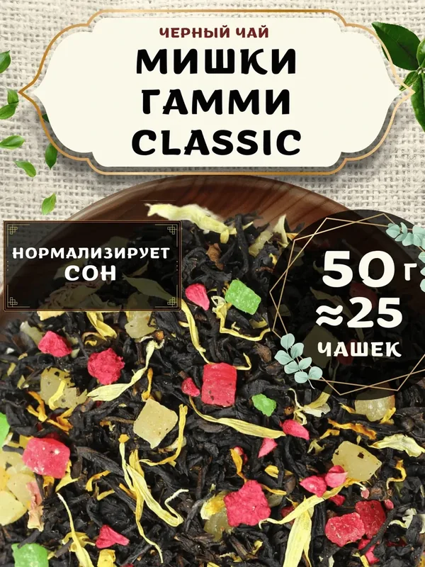 Черный чай с малиной Мишки Гамми (Classic, Классик) от Пекинский чай 50 г. Чай Цейлонский с ананасом — 75 баллов за отзыв Яндекс Маркет