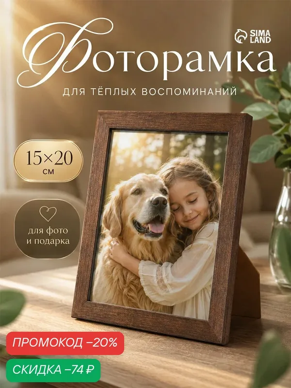 Фоторамка Сима-ленд, пластик "Emma" размер 15x20 см, цвет коричневый — Сима-ленд, скидка по промокоду Яндекс Маркет