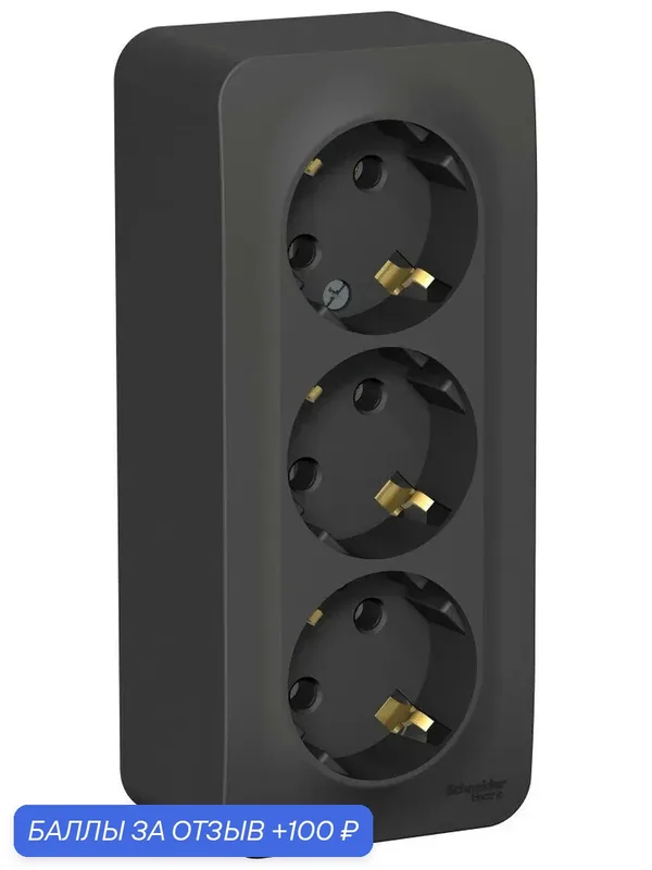 Розетка трехместная антрацит Systeme Electric Blanca с заземлением без шторок 16А, 250В, изолир. Пластина — Systeme Electric, 100 баллов за отзыв Яндекс Маркет