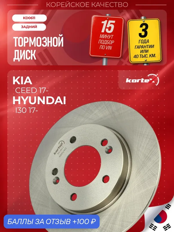 Тормозной диск задний Kia Ceed (CD), Hyundai i30 (PDE) без электроручника. — KORTEX, 100 баллов за отзыв Яндекс Маркет