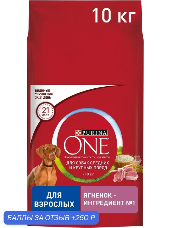 Сухой корм для собак 10 кг с ягненком — Purina ONE, 250 баллов за отзыв Яндекс Маркет