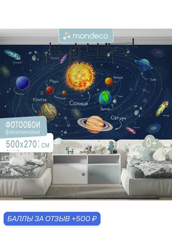 Фотообои Mondeco s08 Солнечная система детские 500х270 см флизелиновые — Mondeco, 500 баллов за отзыв Яндекс Маркет