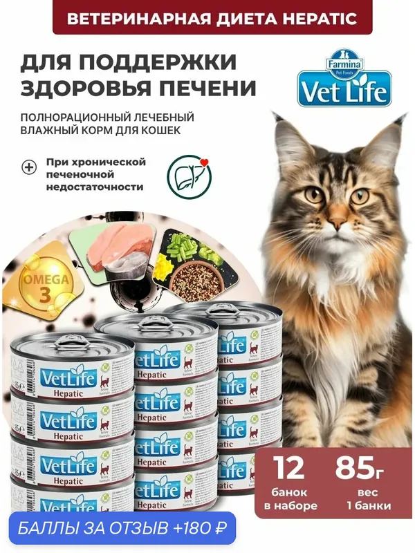 Vet Life При болезнях печени, ХПН Для кошек 12шт х 85гр Влажный диетический корм farmina hepatic гепатик — Farmina, скидка по промокоду Яндекс Маркет