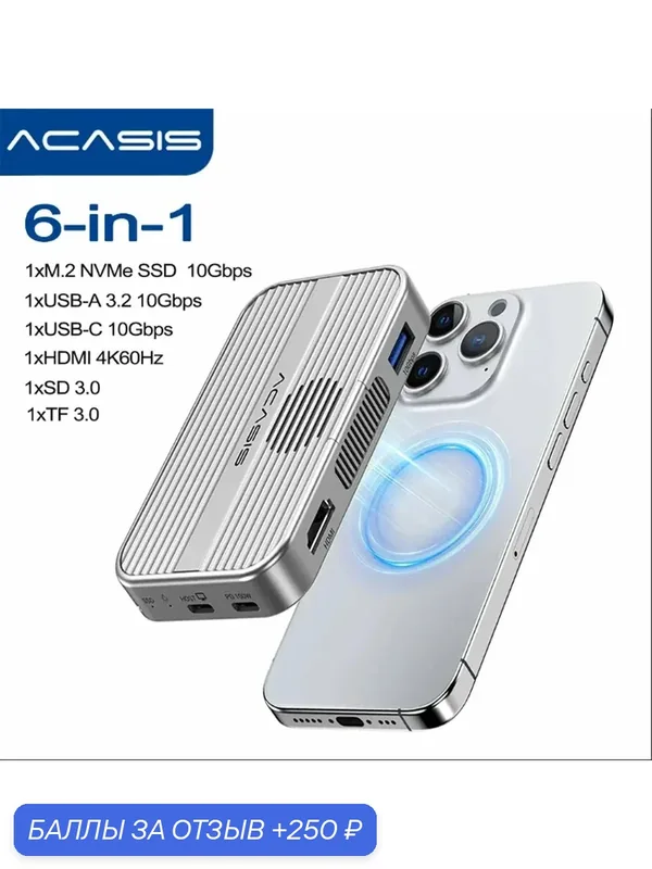 Acasis магнитная док-станция M.2 NVMe SSD с вентилятором для iPhone 15 16 — 250 баллов за отзыв Яндекс Маркет