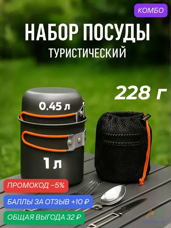 Набор посуды, анодированный алюминий, 2 в 1, 1.2л/0.6л, складной, силиконовый, серый металлик — 10 баллов за отзыв Яндекс Маркет