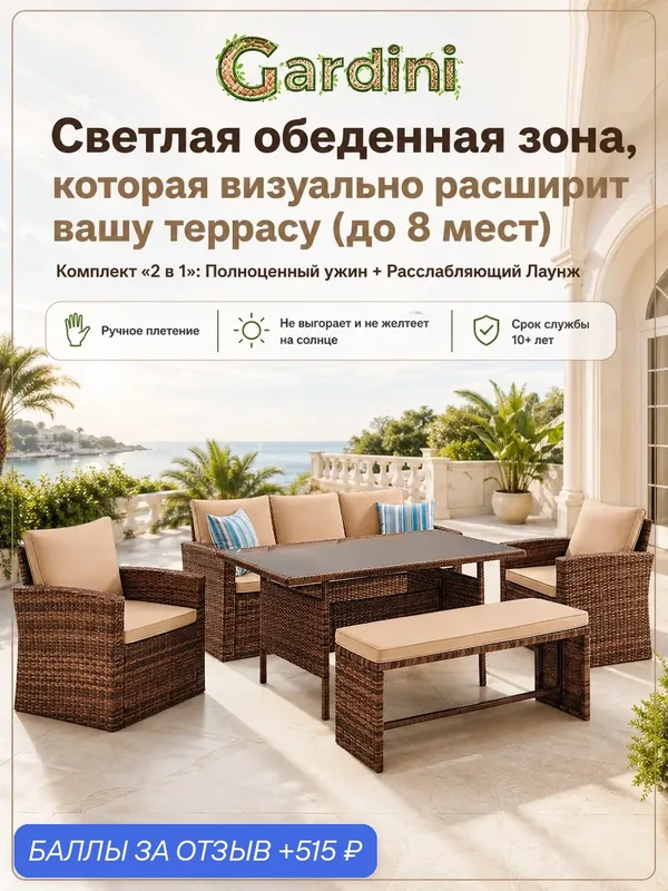 Комплект мебели Римини-7 классик из искусственного ротанга, капучино — Gardini, 515 баллов за отзыв Яндекс Маркет