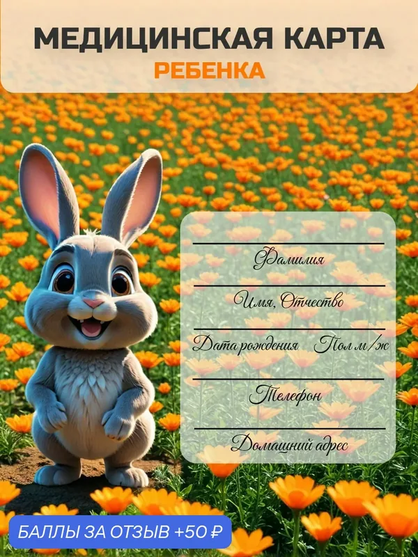Медицинская карта ребенка "Зайка" А4 Форма № 026/у-2000 — Клёвые игры, 50 баллов за отзыв Яндекс Маркет