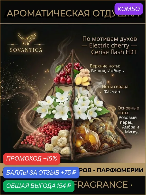 T • Парфюмерная отдушка 10 г Electric cherry unisex Cerise flash EDT, Sovantica Fragrances — SOVANTICA, промокод и 75 баллов за отзыв Яндекс Маркет