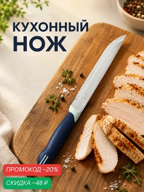 Нож Доляна «Страйп», коррозионностойкая сталь/пластик, 25 см, синий — Доляна, скидка по промокоду Яндекс Маркет