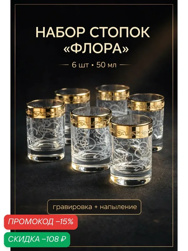 Набор стопок «Флора», 50 мл, с гравировкой и напылением, 6 шт. — GidGlass, скидка по промокоду Яндекс Маркет