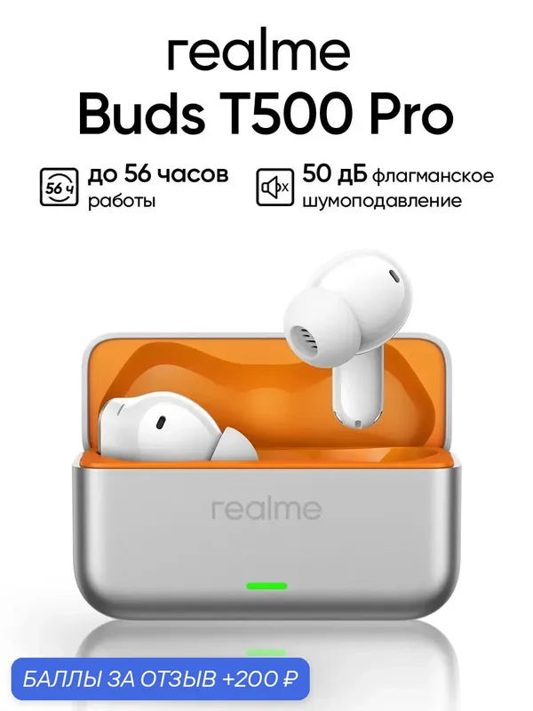 Беспроводные наушники Realme Buds T500 Pro Silver, внутриканальные, серебристые — realme, 200 баллов за отзыв Яндекс Маркет