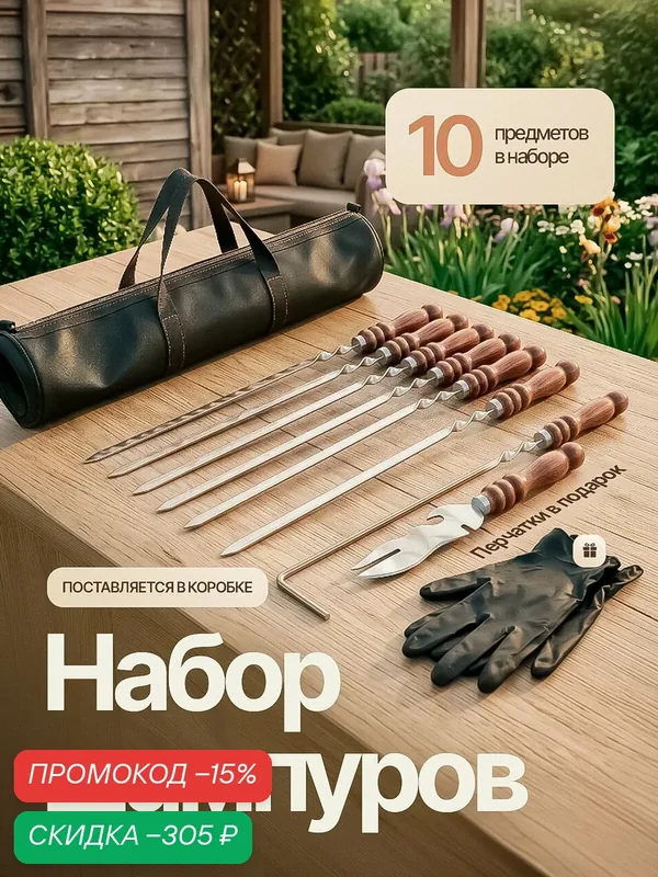 Шампура для мангала с деревянными ручками — скидка по промокоду Яндекс Маркет