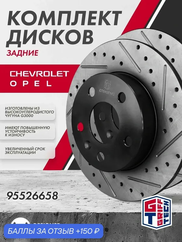 Диск тормозной 2 ШТ GRIFF TECH Опель Астра Мерива Корса задний 95526658 — Griff Tech, 150 баллов за отзыв Яндекс Маркет