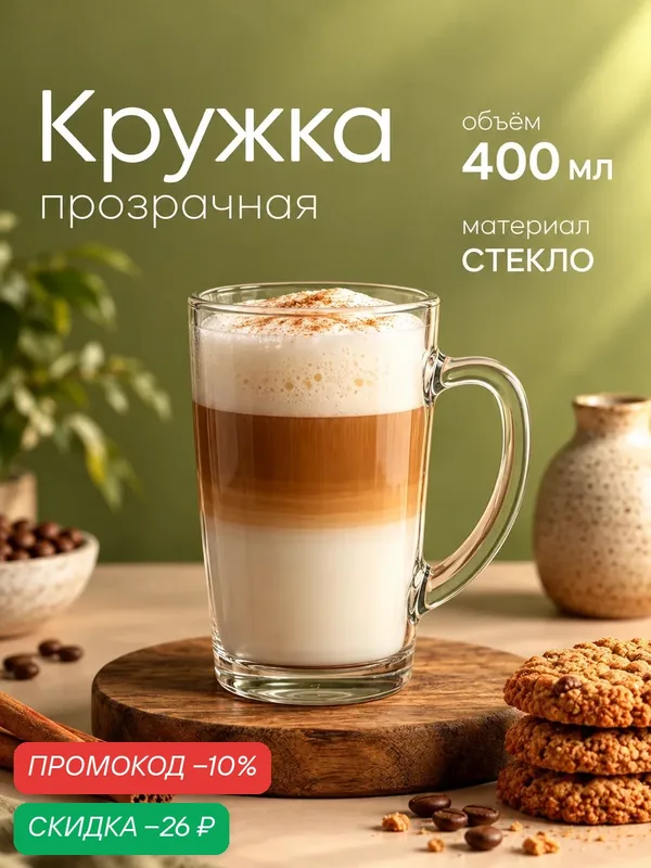 Кружка для чая и кофе Luminarc «С добрым утром», 400 мл, стекло, прозрачная — Luminarc, скидка по промокоду Яндекс Маркет