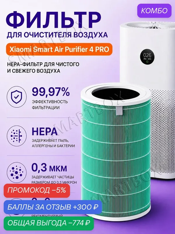 Фильтр для очистителя воздуха Xiaomi Air Purifier 4 PRO (BHR5062GL) — Xiaomi, промокод и 300 баллов за отзыв Яндекс Маркет