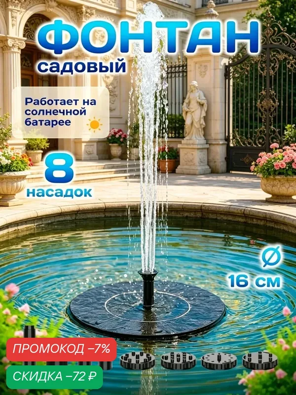 Фонтан на солнечной батарее садовый — скидка по промокоду Яндекс Маркет