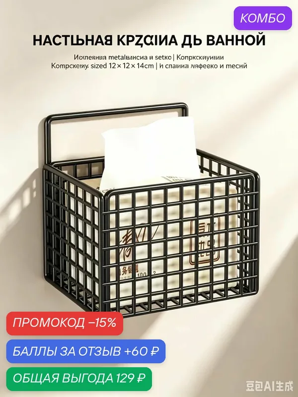 Корзина для хранения из кованого железа для ванной комнаты, материал из кованого железа, 12*12*14 см — 60 баллов за отзыв Яндекс Маркет